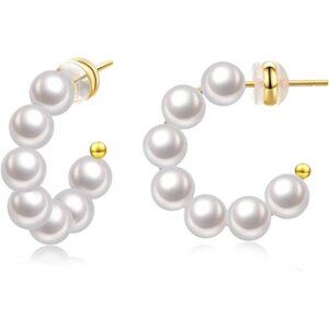 Dainty Pearl Hoop Earrings | Lightweight Petite Huggie Hoops | Classy Elegant
